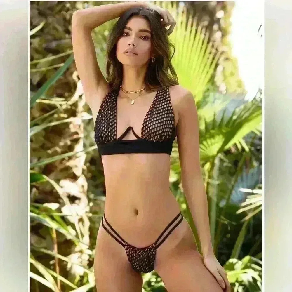 Nwt Beach Bunny black fishnet underwire bikini top Sm bottom Med  $350